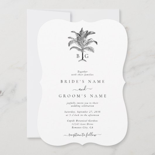 Minimalistische Tropische Palmboom Monogram Bruilo Kaart (Voorkant)