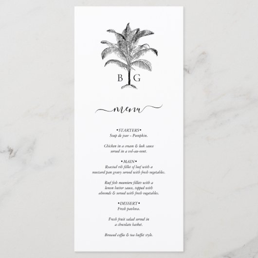 Minimalistische Tropische Palmboom Monogram Bruilo Menu (Voorkant)