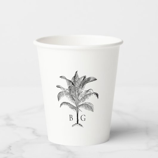 Minimalistische Tropische Palmboom Monogram Bruilo Papieren Bekers (Voorkant)