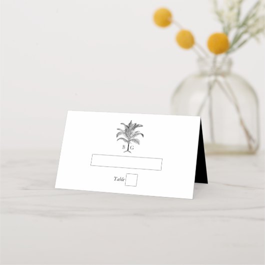Minimalistische Tropische Palmboom Monogram Bruilo Plaatskaartje (Voorkant)