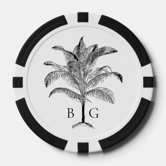 Minimalistische Tropische Palmboom Monogram Bruilo Poker Chips (Voorkant)