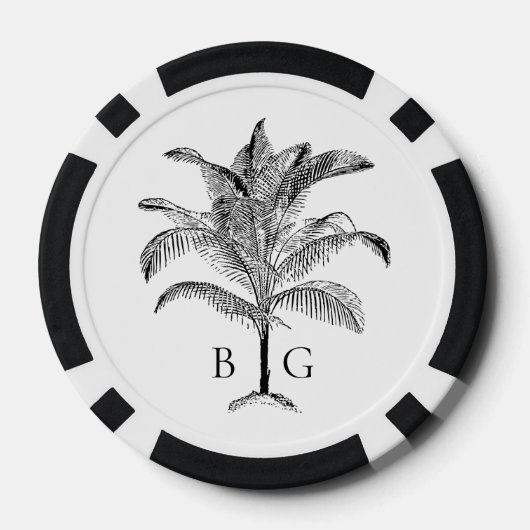 Minimalistische Tropische Palmboom Monogram Bruilo Poker Chips (Achterkant)