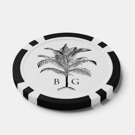 Minimalistische Tropische Palmboom Monogram Bruilo Poker Chips (Enkel)