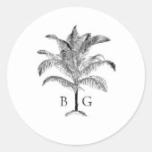 Minimalistische Tropische Palmboom Monogram Bruilo Ronde Sticker (Voorkant)