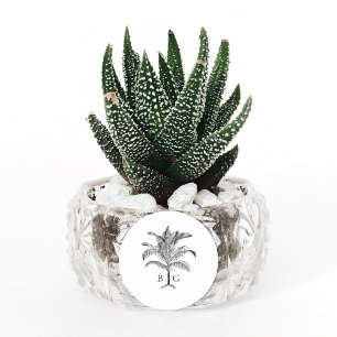 Minimalistische Tropische Palmboom Monogram Bruilo Ronde Sticker