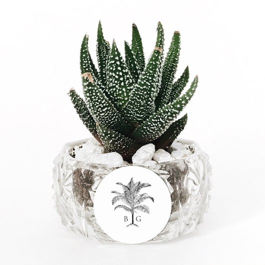 Minimalistische Tropische Palmboom Monogram Bruilo Ronde Sticker