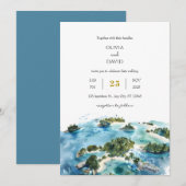 Minimalistische Tropische Palmeilanden Seaside Wed Kaart (Voorkant / Achterkant)
