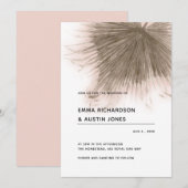 Minimalistische Tropische Roze Palm Leaf Bruiloft Kaart (Voorkant / Achterkant)