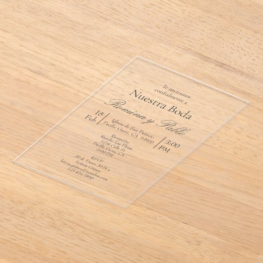 Minimalistische trouw-acryl uitnodiging (Laagn)