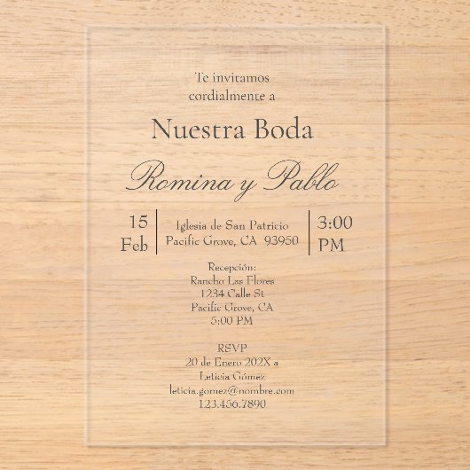 Minimalistische trouw-acryl uitnodiging (Voorkant)