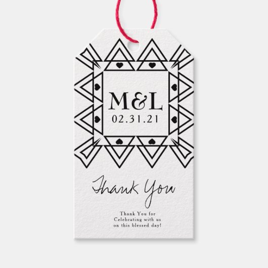 Minimalistische Trouw Dank U Hart Deco Logo Cadeaulabel (Voorkant)