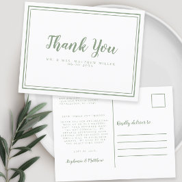Minimalistische Trouw Dankbetuiging Saliegroen Briefkaart