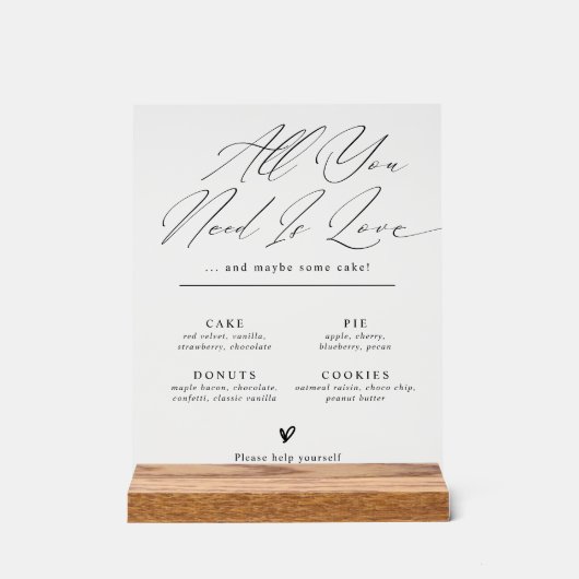 Minimalistische trouw dessertbar menu bord (Voorkant)