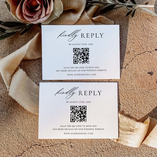 Minimalistische Trouw-QR-code-reactiekaart RSVP Kaartje
