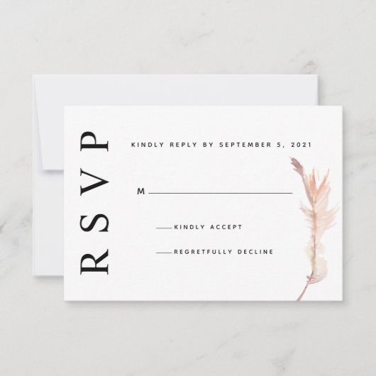 Minimalistische Trouw RSVP kaart met Blush Pampas (Voorkant)