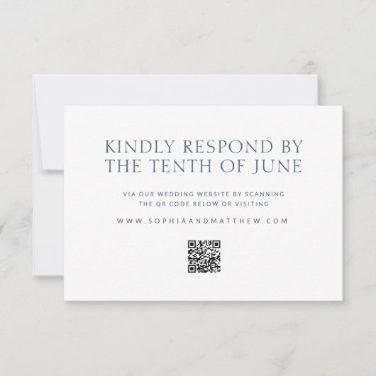 Minimalistische trouw-RSVP kaart met QR-code (Voorkant)