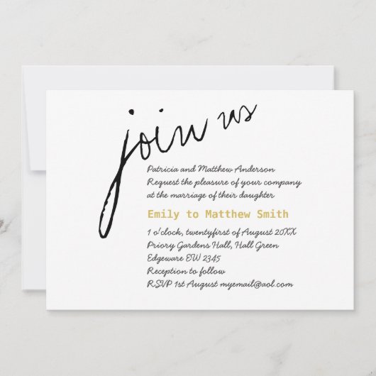 Minimalistische Trouw Uitnodigingen Modern Schrift (Voorkant)