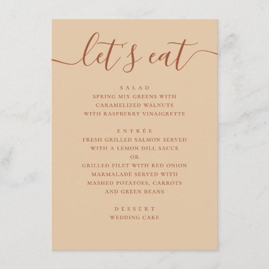Minimalistische Trouw | Warme Perzik Zand Moderne  Menu (Voorkant)