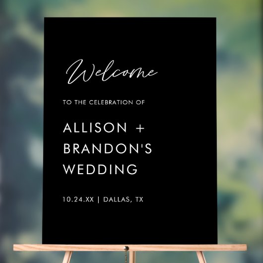Minimalistische trouw-welkom zwart  acryl bord (Neutraal)