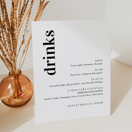 Minimalistische Trouwbarmenu in Vette Letters | Dr Reclamebord Met Voetstuk