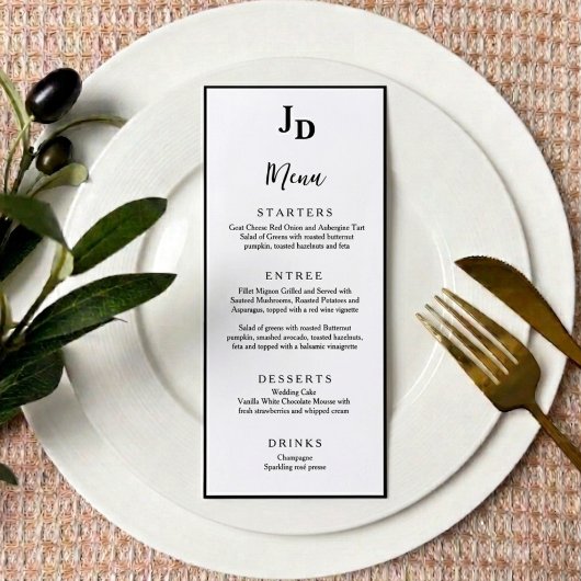 Minimalistische Trouwdag Diner Menu Chic Ontvangst