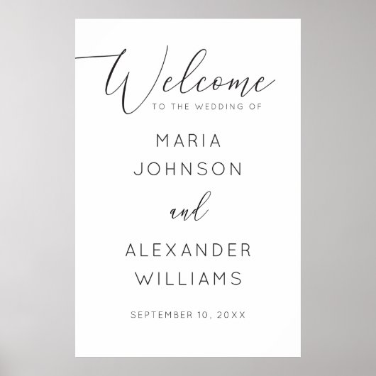Minimalistische Trouwdag | Zwarte & Witte Script W Poster (Voorkant)