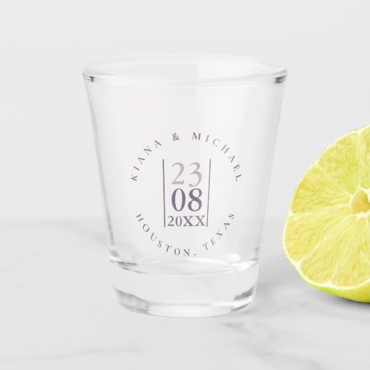 Minimalistische trouwdatum Mauve ID889 Shot Glas (Voorkant)
