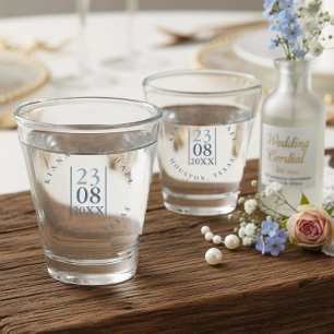 Minimalistische trouwdatum Stofblauw ID889 Shot Glas