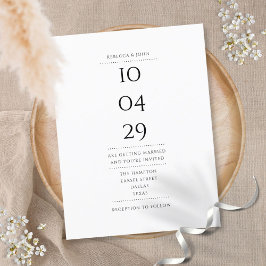 Minimalistische Trouwdatum Uitnodiging in Zwart-wi Briefkaart