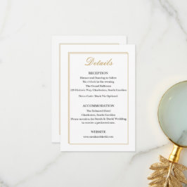 Minimalistische trouwdetailskaart met gouden rand bedankkaart