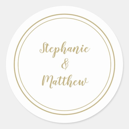 Minimalistische trouwfeest bruid & bruidegom favor ronde sticker (Voorkant)