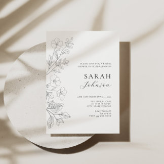 Minimalistische trouwfeestuitnodiging met bloemen kaart
