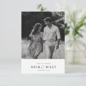 Minimalistische trouwfoto bedankkaart met notitie (Staand voorkant)