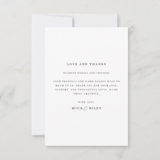 Minimalistische trouwfoto bedankkaart met notitie (Achterkant)