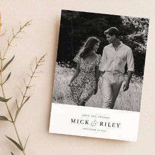 Minimalistische trouwfoto bedankkaart met notitie