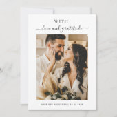 Minimalistische trouwfoto met liefde en dankbaarhe bedankkaart (Voorkant)