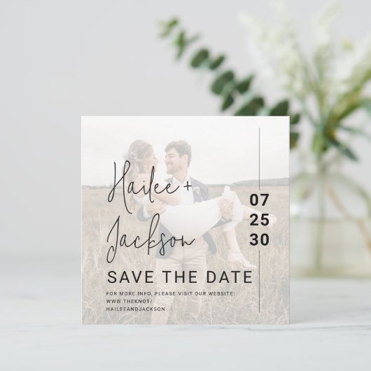 Minimalistische trouwfoto overlay Eenvoudig vierka Save The Date (Staand voorkant)