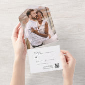 Minimalistische trouwfoto QR-code Elegant All In One Uitnodiging (Afscheurbaar)