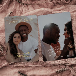 Minimalistische trouwfoto save the date folie uitnodiging