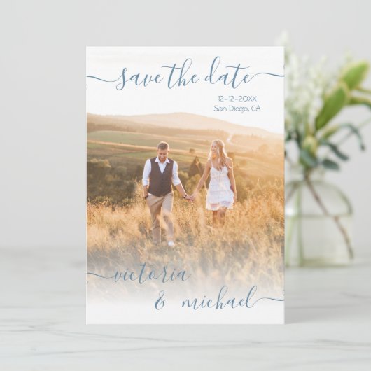 Minimalistische trouwfoto Sla de datum uitnodiging (Staand voorkant)