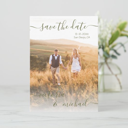 Minimalistische trouwfoto Sla de datum uitnodiging (Staand voorkant)