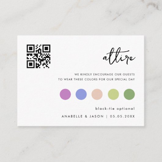 Minimalistische trouwjurk code Gastenkleding QR-co Informatiekaartje (Voorkant)
