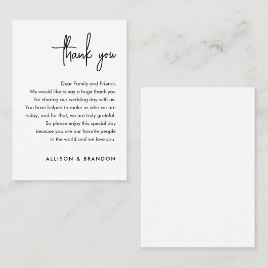 Minimalistische trouwkaart bedankje plaatskaartje (Voorkant / Achterkant)