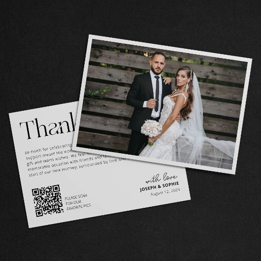 Minimalistische Trouwkaart Bedankt Foto QR Code