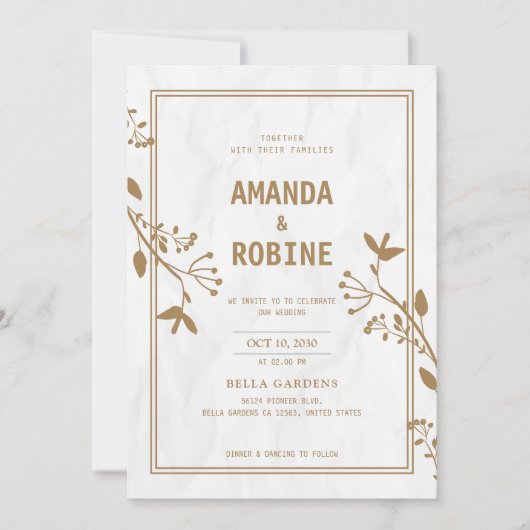 Minimalistische trouwkaart met bladgoud kaart (Voorkant)