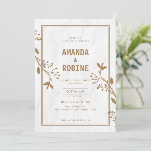 Minimalistische trouwkaart met bladgoud kaart (Staand voorkant)