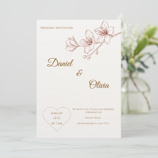 Minimalistische Trouwkaart met Bloemen Kaart (Staand voorkant)