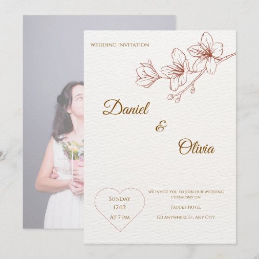 Minimalistische Trouwkaart met Bloemen Kaart (Voorkant / Achterkant)