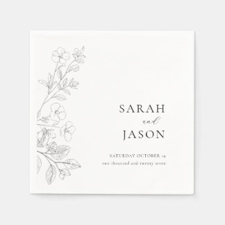 Minimalistische trouwkaart met bloemen servet