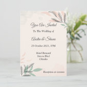 Minimalistische trouwkaart, roze, groen kaart (Staand voorkant)